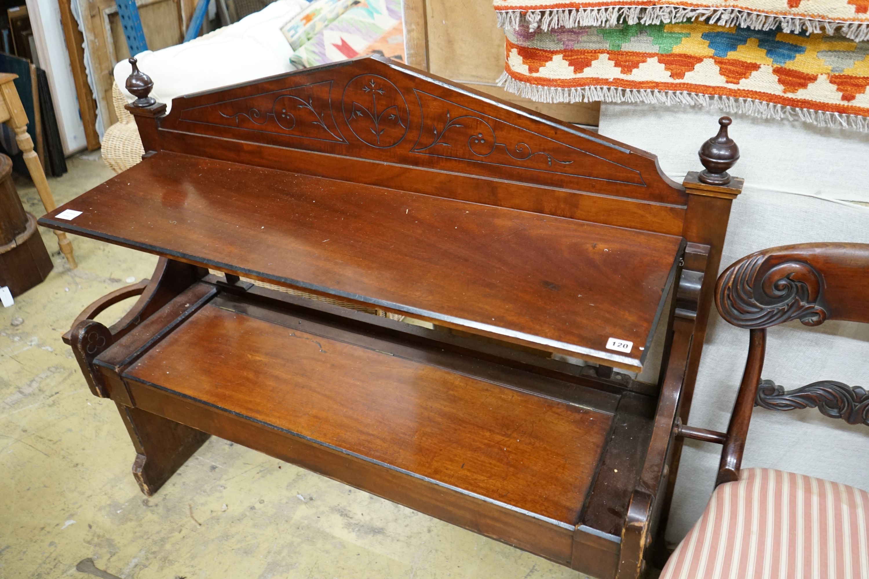A Victorian mahogany hall table, width 144cm, depth 37cm, height 107cm